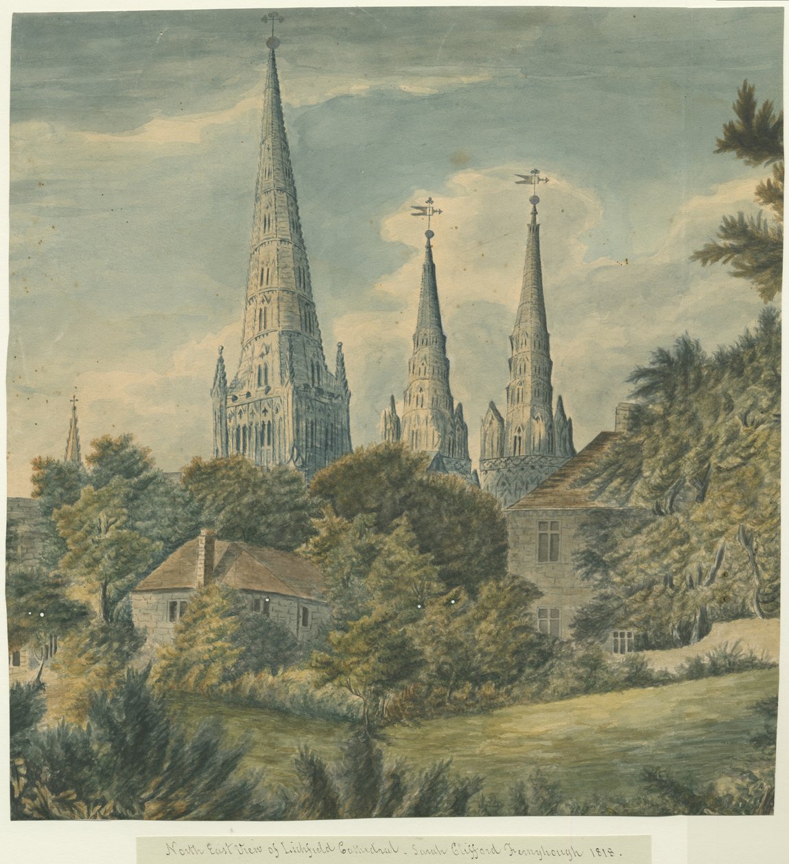 Lichfield katedrális – északkeleti nézet: vízfestmény, 1818 alkotó: Sarah Clifford Fernyhough