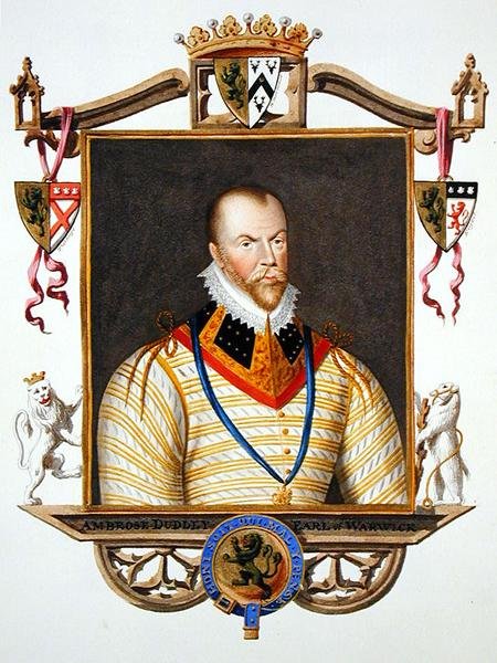 Ambrose Dudley portréja (kb. 1528-15 90) Warwick 1. grófja az Erzsébet királynő udvarának emlékirataiból, 1825-ben (akvarell és gouache, papíron) alkotó: Sarah Countess of Essex