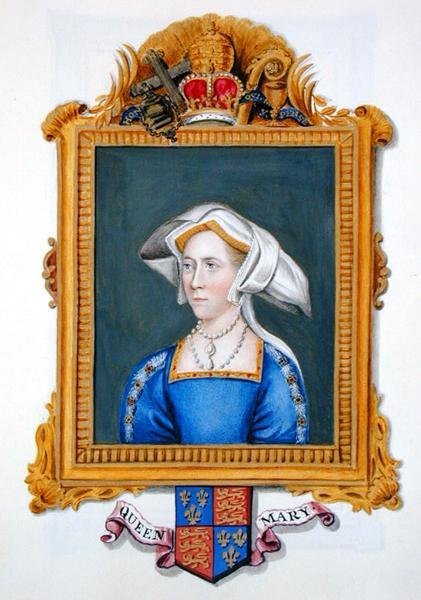 Anne Boleyn portréja, akit tévesen Mária királynőnek neveztek, az 1825-ben megjelent „Erzsébet királynő udvarának emlékirataiból” (akvarell és gouache papíron) alkotó: Sarah Countess of Essex