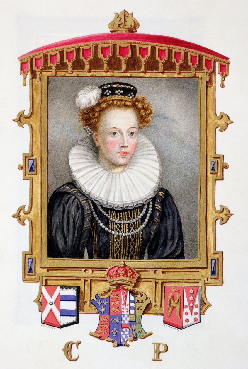 Catherine Parr (1512-1548), VIII. Henrik hatodik feleségének portréja fiatal özvegyként az Erzsébet királynő udvarának emlékirataiból, 1825-ben (wc és gouache papíron) alkotó: Sarah Countess of Essex