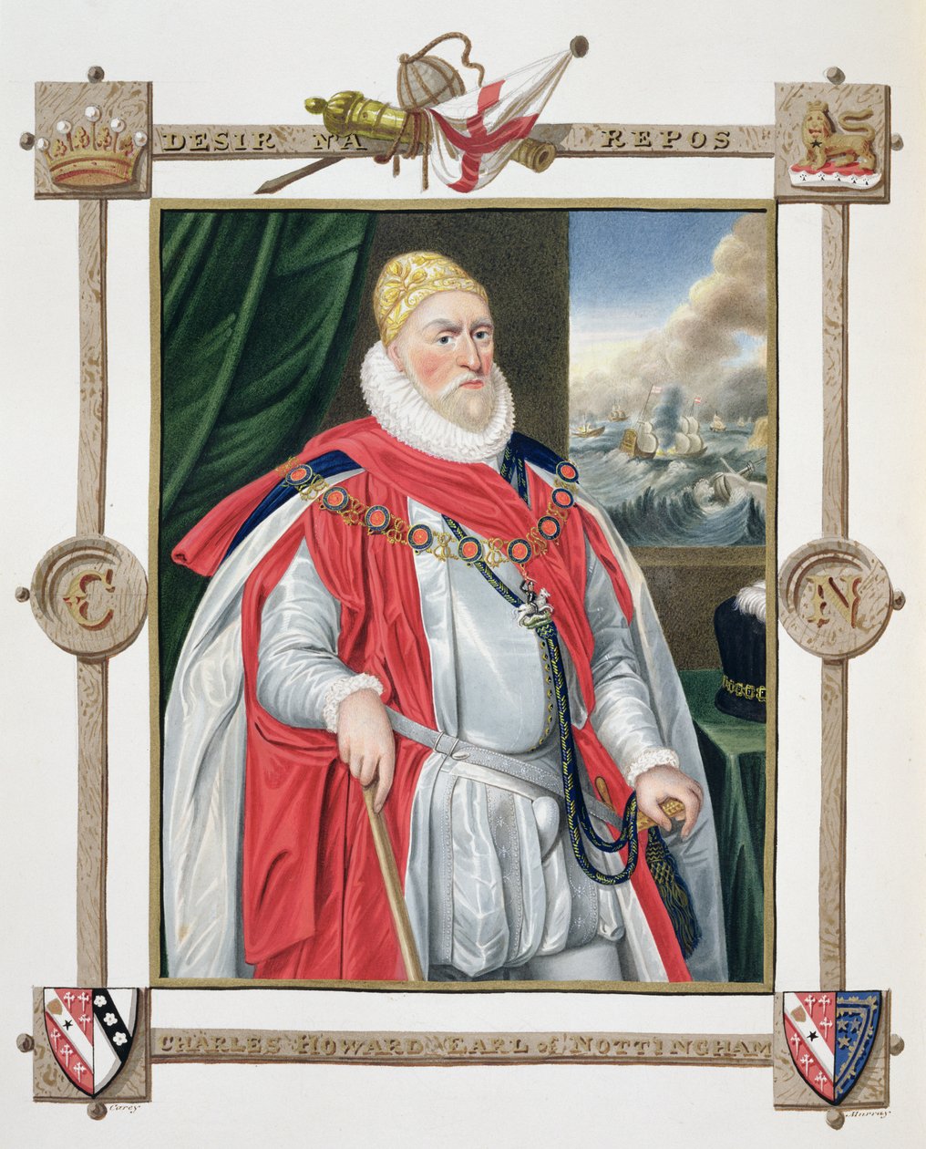 Charles Howard (1536-1624) Effingham 2. bárója és Nottingham 1. grófja portréja az Erzsébet királynő udvarának emlékirataiból, Daniel Mytens (1644-88) 1825-ben megjelent portréja után ( alkotó: Sarah Countess of Essex