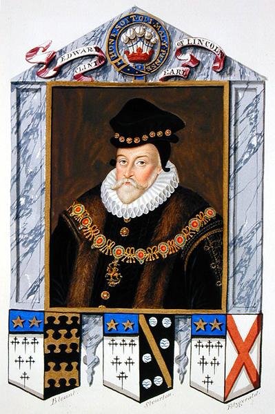 Edward Fiennes de Clinton (1512-85) Lincoln 1. grófjának portréja az Erzsébet királynő udvarának emlékirataiból, 1825-ben (akvarell és gouache papíron) alkotó: Sarah Countess of Essex