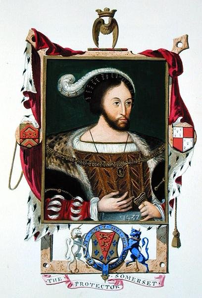 Edward Seymour (kb. 1506-52) portréja, VI. Edward Lord protektora és Somerset hercege az 1825-ben megjelent „Erzsébet királynő udvarának emlékirataiból” (akvarell és gouache papíron) alkotó: Sarah Countess of Essex