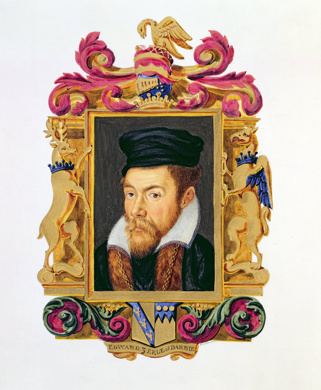 Edward Stanley (1508-72), Derby 3. grófjának portréja az 1825-ben kiadott "Emlékiratok Erzsébet királynő udvaráról" című kötetből (wc és gouache, papír). alkotó: Sarah Countess of Essex