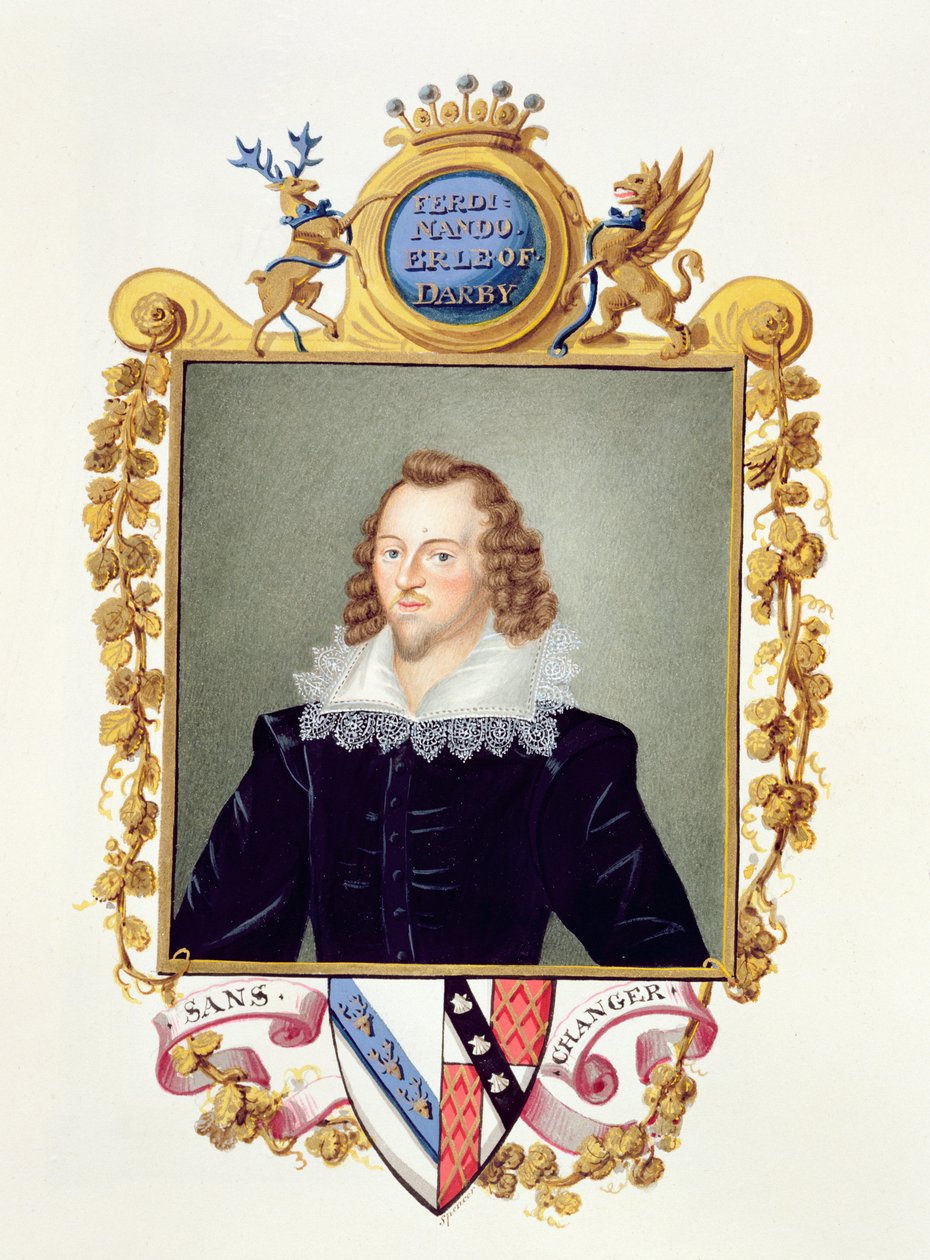 Ferdinando Stanley (1559-94), Derby 5. grófjának portréja az Erzsébet királynő udvarának emlékirataiból, 1825-ben (wc és gouache papíron) alkotó: Sarah Countess of Essex