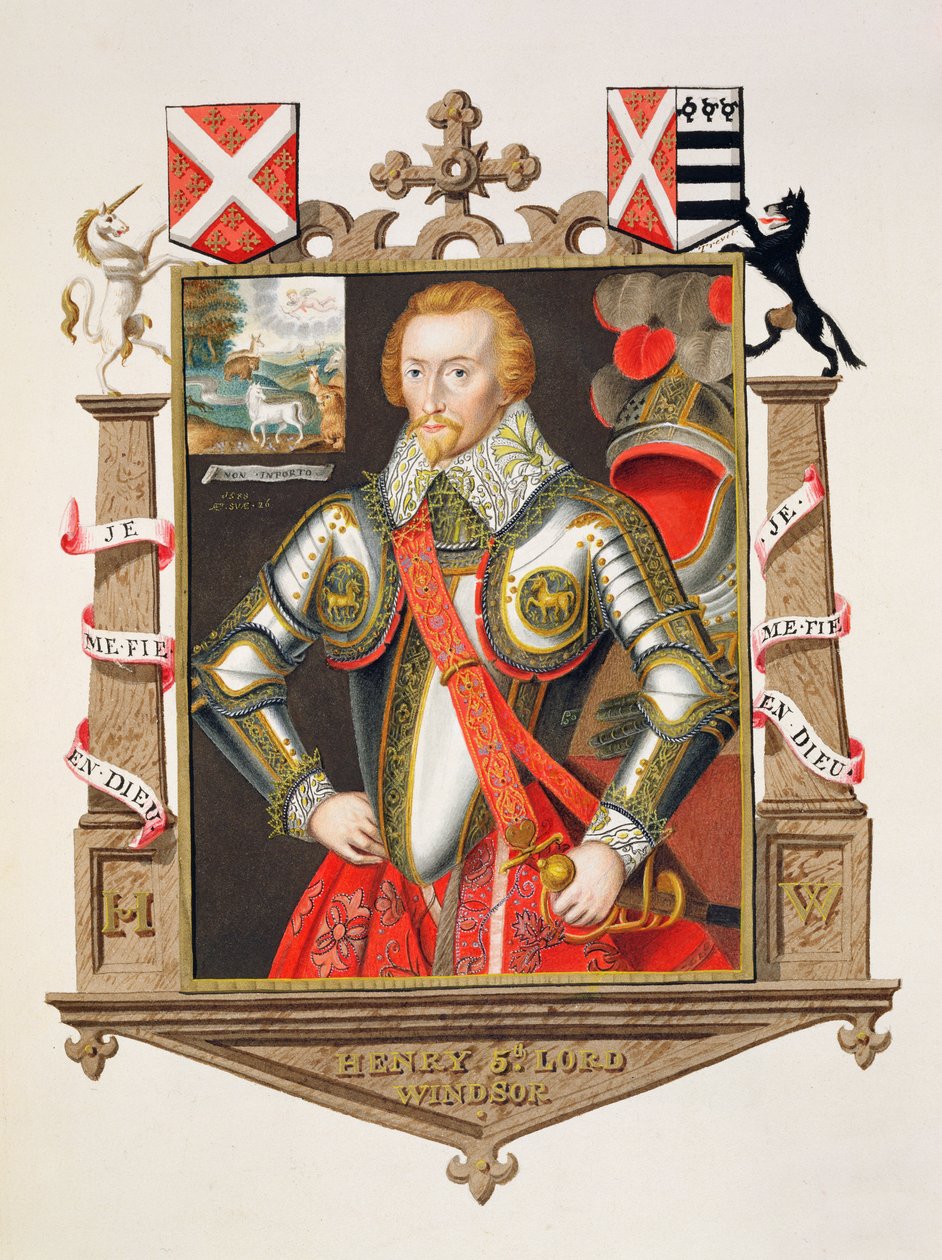 Henry, 5. Lord Windsor (1562-1615) portréja az Erzsébet királynő udvarának emlékirataiból, 1825-ben (wc és gouache papíron) alkotó: Sarah Countess of Essex