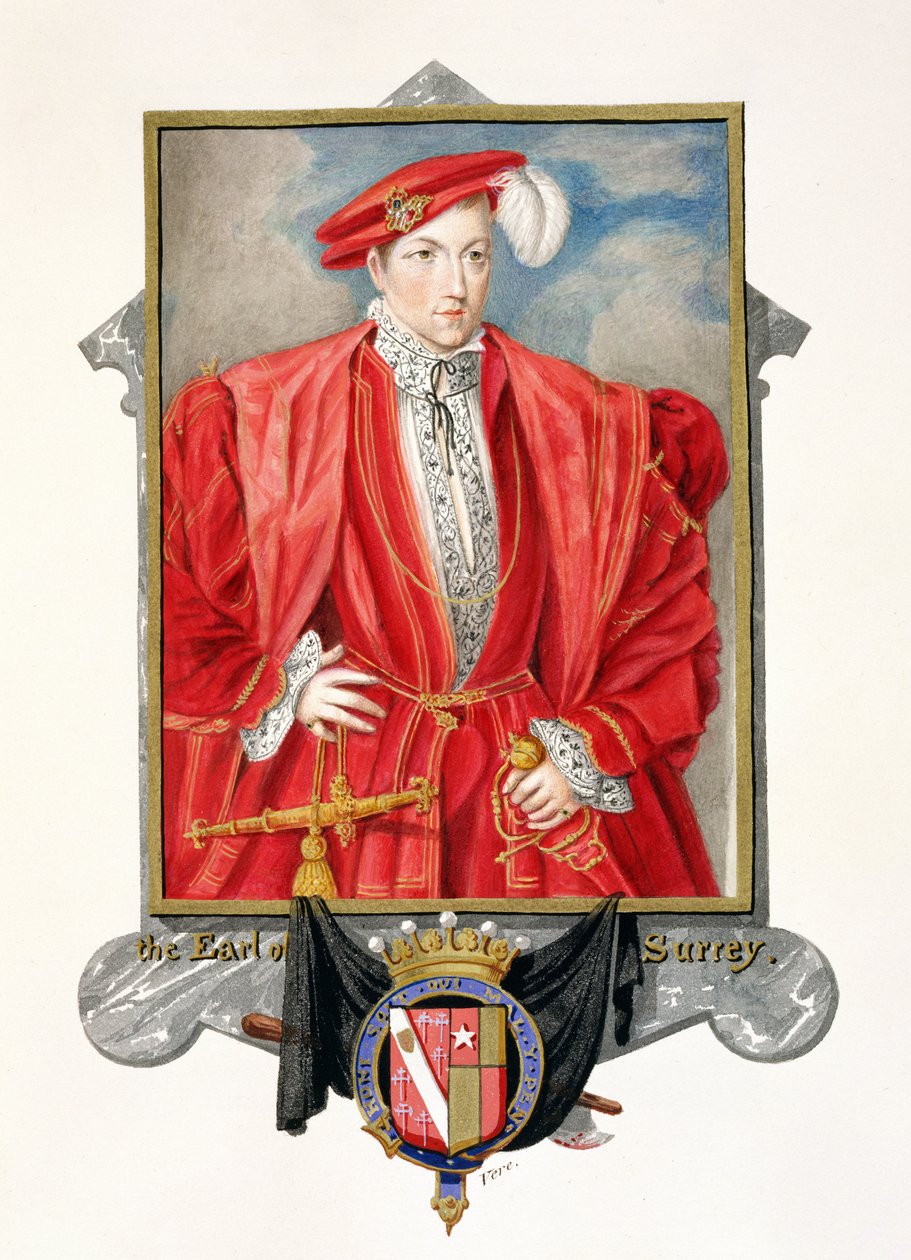 Henry Howard (1517-47 körül) Surrey grófjának portréja az 1825-ben kiadott "Emlékiratok Erzsébet királynő udvaráról" című kötetből (wc és gouache, papír). alkotó: Sarah Countess of Essex