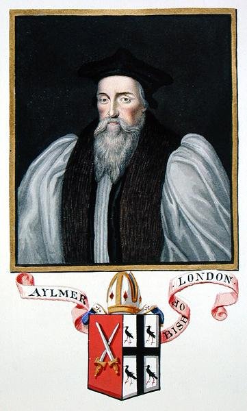 John Aylmer (1521-94) londoni püspök portréja az 1825-ben kiadott "Emlékiratok Erzsébet királynő udvaráról" című kötetből (akvarell és gouache, papír). alkotó: Sarah Countess of Essex
