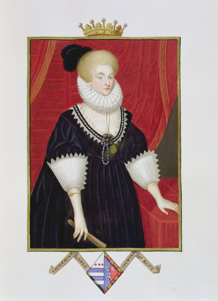 Lady Catherine Grey (1538-1668 körül) Kent grófnőjének portréja az 1825-ben kiadott "Emlékiratok Erzsébet királynő udvaráról" című kötetből (wc és gouache, papír). alkotó: Sarah Countess of Essex