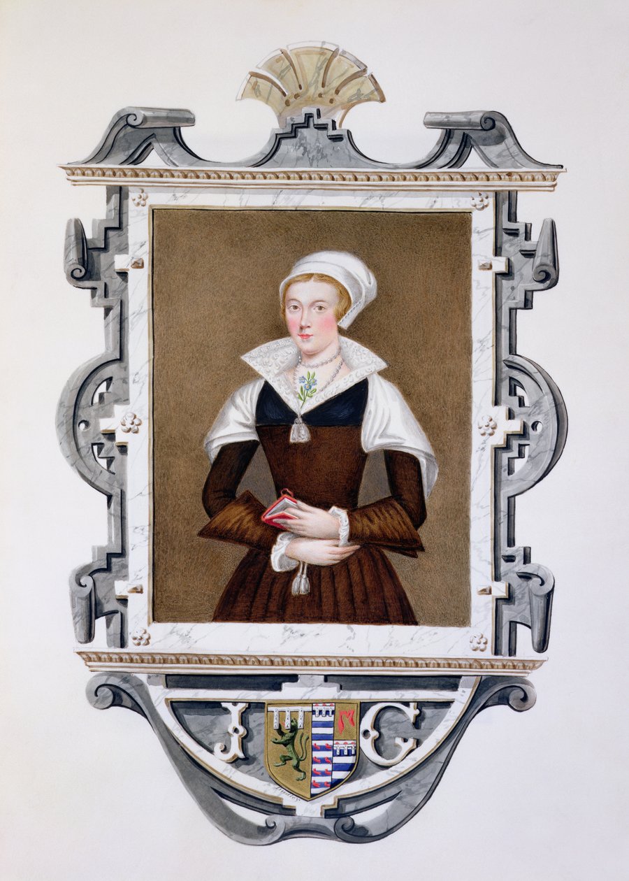 Lady Jane Gray (1537-54) „Nine-Days Queen” portréja az „Erzsébet királynő udvarának emlékei” című könyvből, 1825-ben (wc és gouache papíron) alkotó: Sarah Countess of Essex