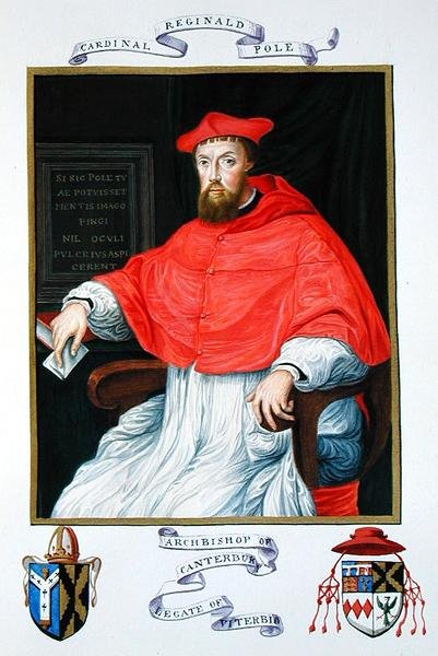 Reginald Pole (1500-58) canterbury érsek és viterbói legátus portréja az Erzsébet királynő udvarának emlékirataiból, 1825-ben (akvarell és gouache papíron) alkotó: Sarah Countess of Essex
