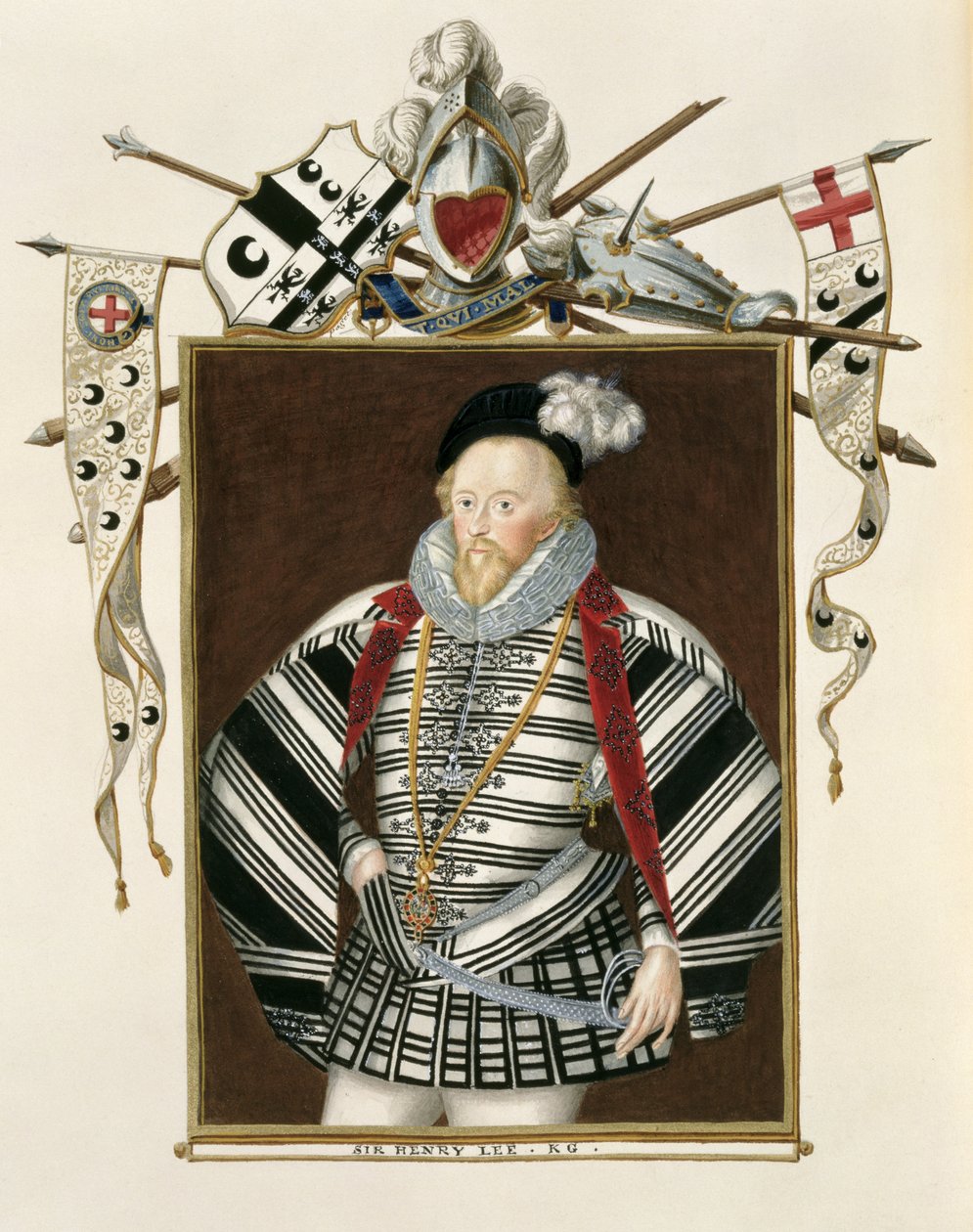 Sir Henry Lee (1530-1610) portréja az Erzsébet királynő udvarának emlékirataiból, 1825-ben, papíron alkotó: Sarah Countess of Essex