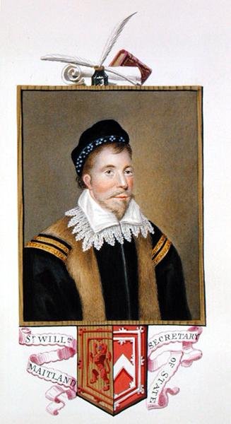 Sir William Maitland of Lethington (kb. 1528-73) államtitkár portréja az Erzsébet királynő udvarának emlékirataiból, 1825-ben (akvarell és gouache, papíron) alkotó: Sarah Countess of Essex
