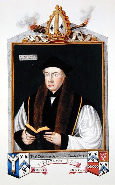 Thomas Cranmer (1489-1556), Canterbury érseke portréja az Erzsébet királynő udvarának emlékirataiból, 1825-ben (akvarell és gouache papíron) alkotó: Sarah Countess of Essex