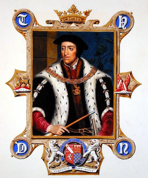 Thomas Howard (1473-1554), Norfolk 3. hercegének portréja az 1825-ben kiadott "Emlékiratok Erzsébet királynő udvaráról" című kötetből (akvarell és gouache, papír). alkotó: Sarah Countess of Essex