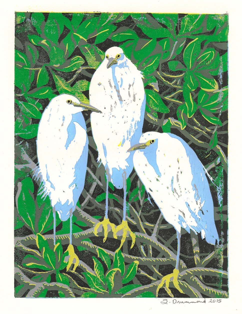 Trió, 2015 (Linómetszet) alkotó: Sarah Drummond
