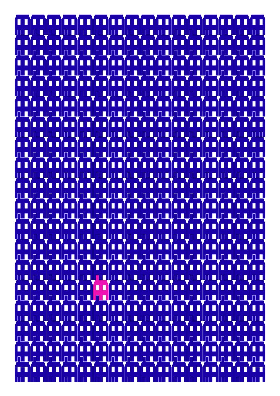 Blue Paper House Repeat Print, 2014 (grafikai giclee nyomat) alkotó: Sarah Evans