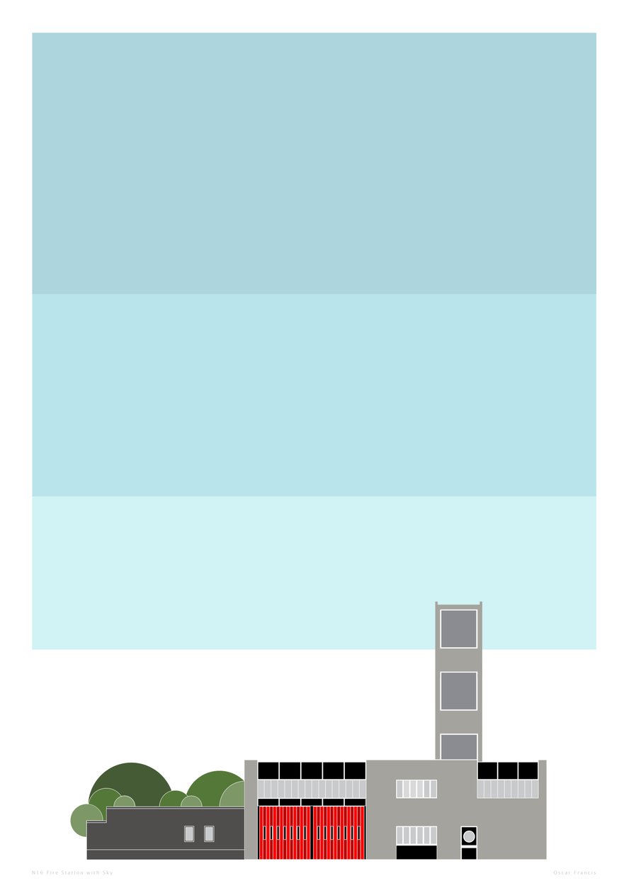 Tűzoltóállomás, 2014 (grafikai giclee nyomat) alkotó: Sarah Evans