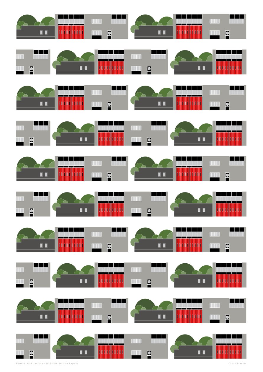 Fire Station Repeat Print, 2014 (grafikai giclee nyomat) alkotó: Sarah Evans