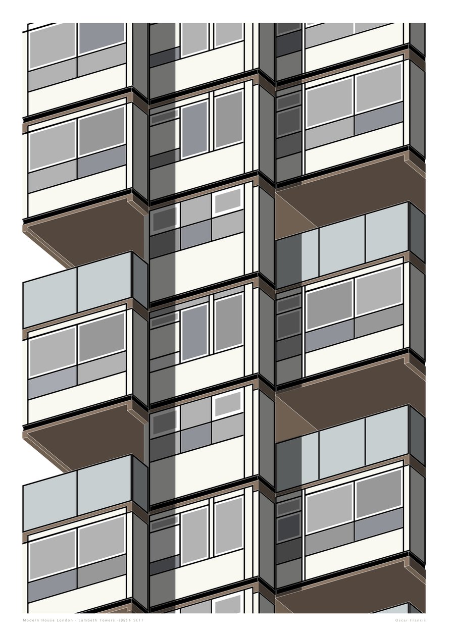Lambeth Towers_Sepia, 2015 (grafikai giclee nyomat) alkotó: Sarah Evans