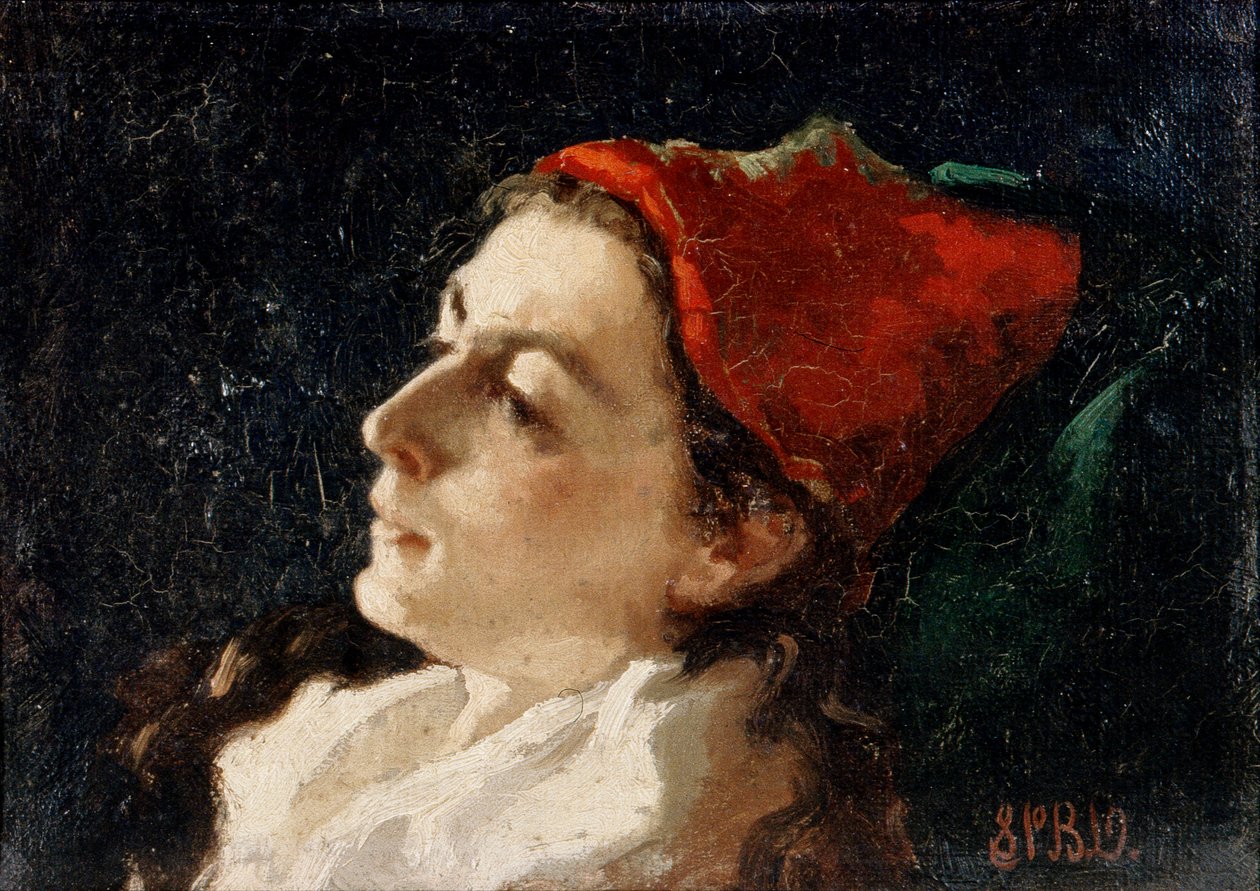 Egy vörös sapkás nő feje (olaj, vászon) alkotó: Sarah Paxton Ball Dodson