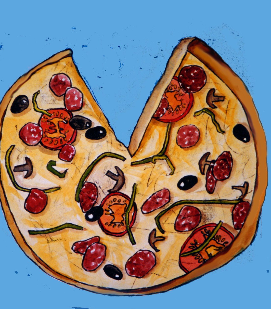 Pizza, 2017, (monoprint tintával) alkotó: Sarah Thompson Engels