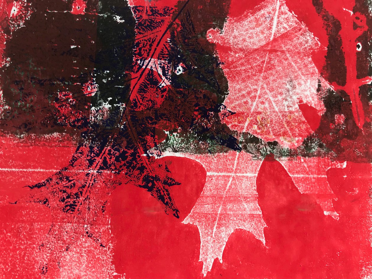 „Vörös levél” 2019 (monoprint) alkotó: Sarah Thompson Engels