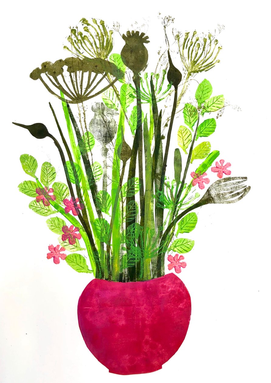 Piros váza 2, 2021 (monoprint) alkotó: Sarah Thompson Engels