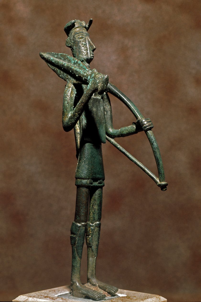 Nuragikus kultúra (nuraghi) Szardíniai: bronz harcos szobrocska. Kr.e. 8-7. Cagliari, Nemzeti Régészeti Múzeum, Szardínia, Olaszország alkotó: Sardinia Nuragic Civilization