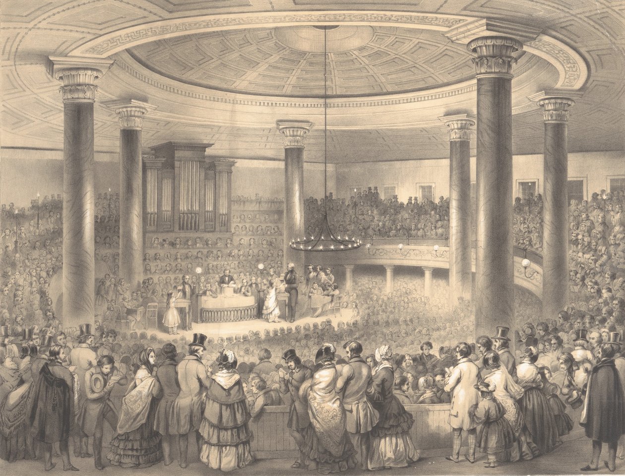 Az American Art Union díjainak kiosztása a Tabernacle-ben, Broadway, 1847. december 24. alkotó: Sarony and Co