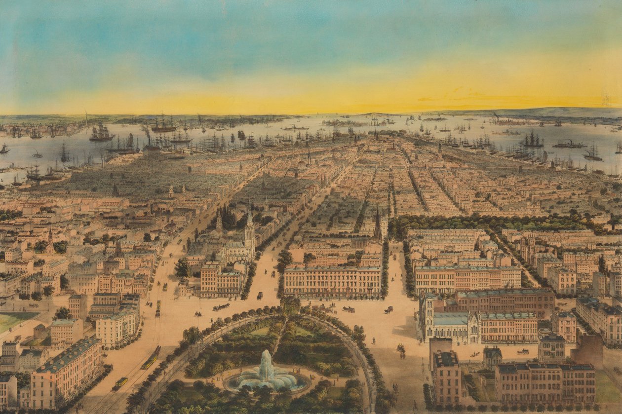 New York Union Square, Délre néz, 1850. alkotó: Sarony and Co
