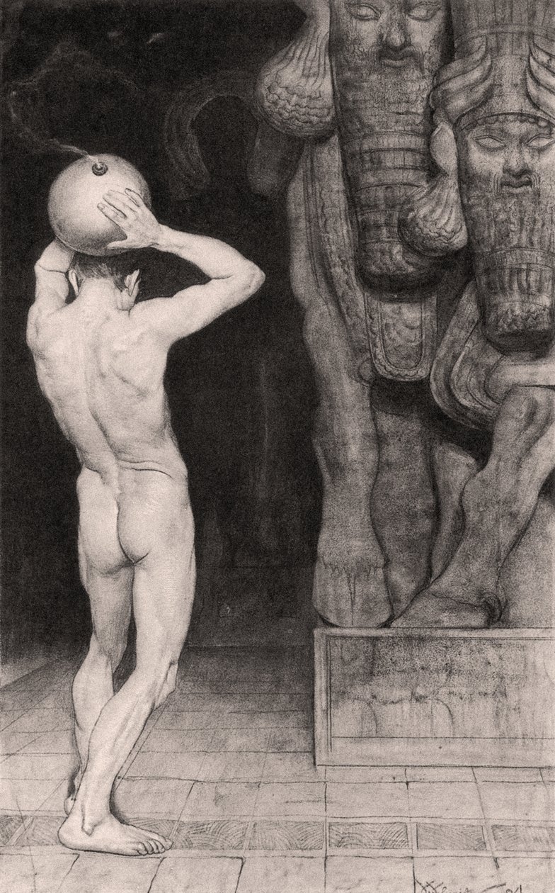 Der Anarchist, 1894 (szén, grafit, tábla) alkotó: Sascha Schneider
