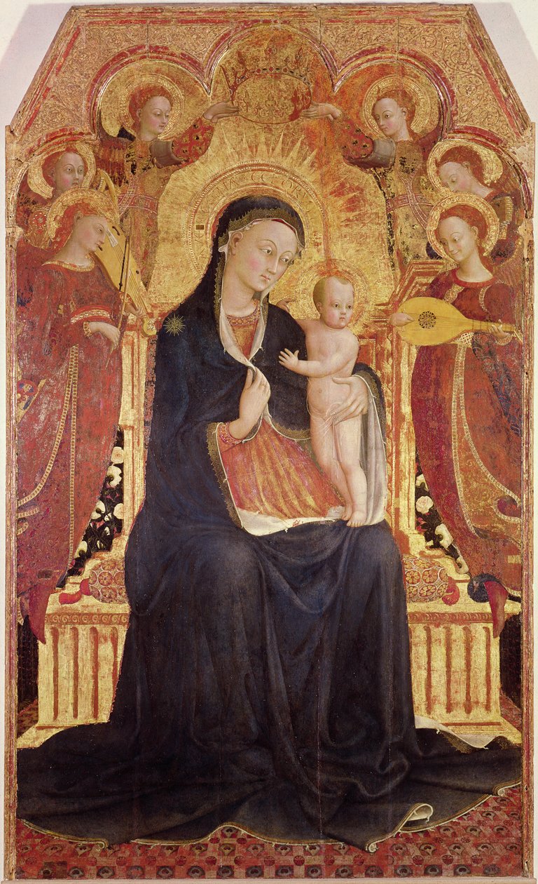 Madonna és gyermeke hat angyallal trónolva, középső kép egy oltárképről, 1437-44 (95743 részlete) alkotó: Stefano Sassetta