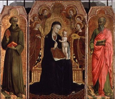 Madonna és a Hat angyal trónoló gyermeke, SS. Páduai Antal és János evangélista, 1437-44 (a predellát lásd a 95744-ben) alkotó: Sassetta c.1392 1450 Sassetta c.1392 1450