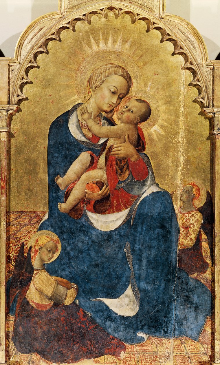 Madonna és gyermek, Cortonai Szent Domonkos oltárának központi panelje, 1434 körül, Sassetta (kb. 1400-1450), tempera és arany fa, 52x132 cm alkotó: Sassetta (c.1392 1450)