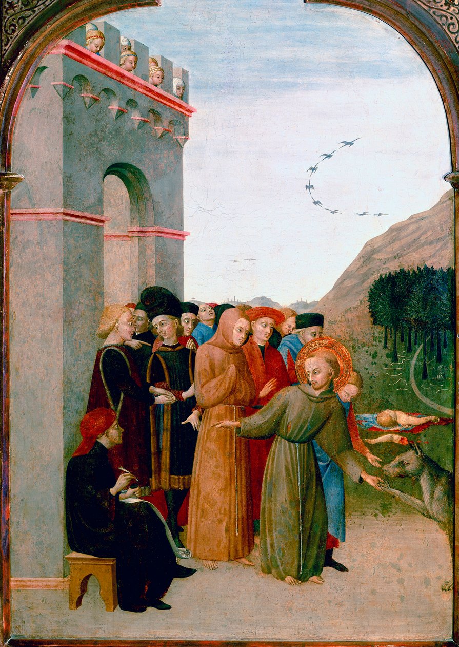 Assisi Szent Ferenc Gubbio farkasával beszélget (részlet) (tojástempera nyárfatáblán) alkotó: Sassetta (c.1392 1450)