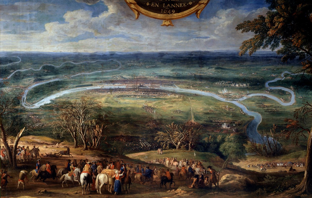 II. Bourbon Lajos, Conde hercege (Bourbon-Conde) (Grand Conde) (1621-1686) akciói, Párizs blokádja 1649-ben a Megváltó Le Conte (Leconte, Le Comte, Lecomte) Fronde-festménye során (1659) -1694) 17. századi Chantilly, Musee Conde alkotó: Sauveur Le Conte