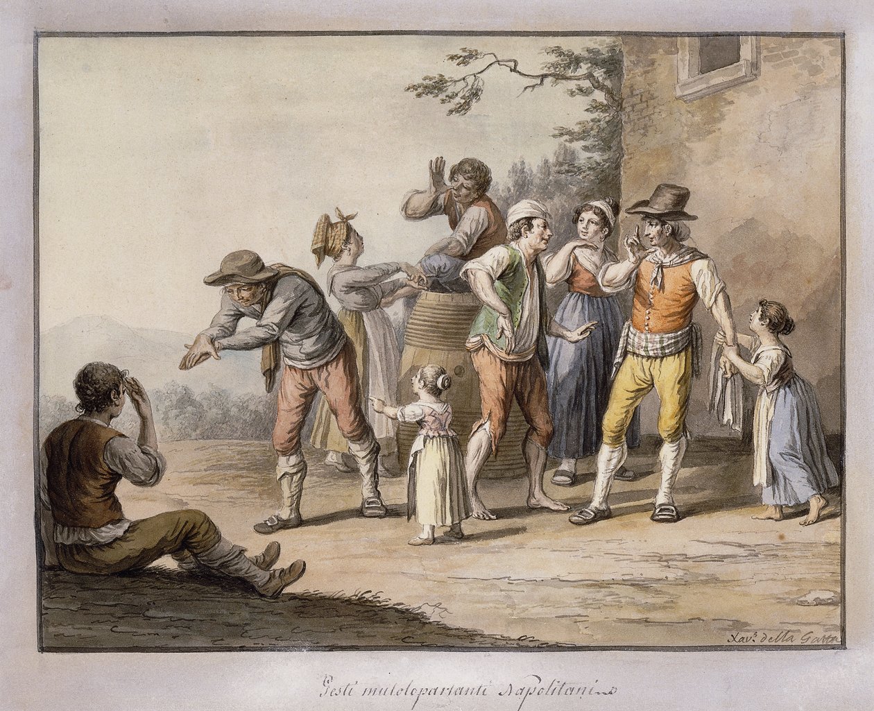 Neopoliták integetnek egy siketnéma személynek; Gesti Mutoloparlanti Napolitani, 1815 alkotó: Saviero Xavier della Gatta