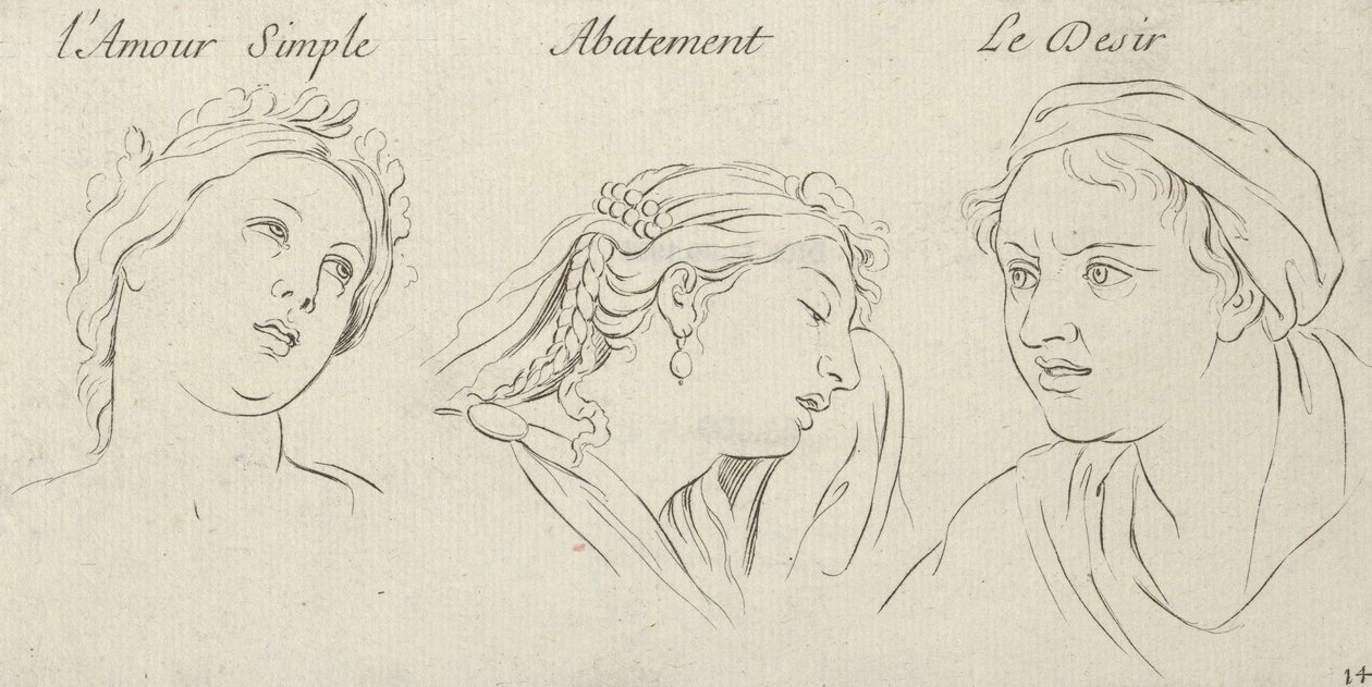 Egyszerű szerelem, levertség, vágy a szenvedélyek szereplőitől, vésve a..., 1695-1720. alkotó: Sébastien Le Clerc the Younger
