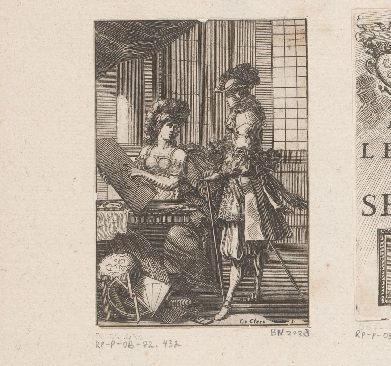 Geometria és fiatal férfi geometriai rajzzal Címlap ehhez: Pratique de la géometrie, sur le papier et sur le terrain (...), 1669 alkotó: Sébastien Leclerc (I)