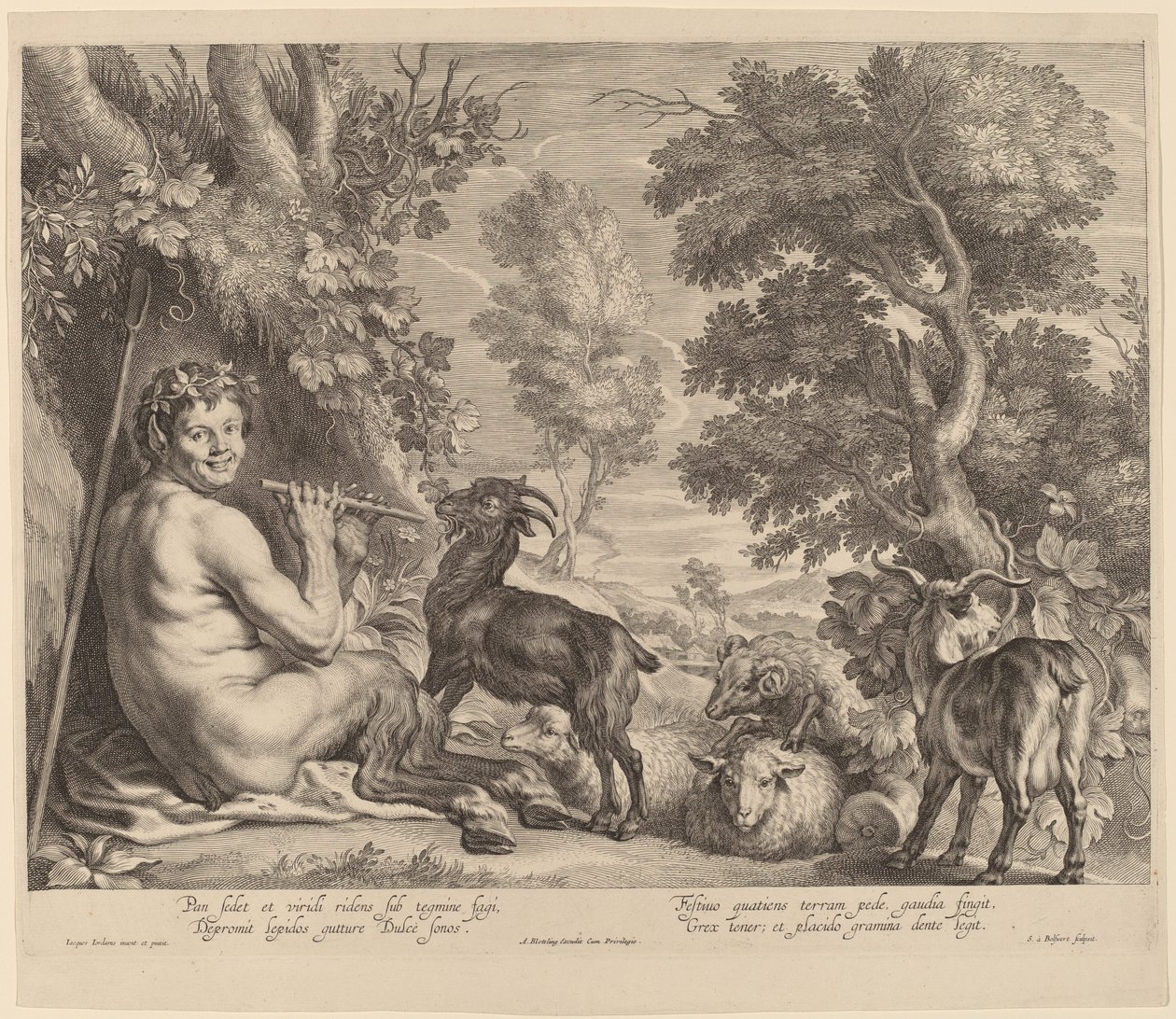 Pan fuvolán játszik alkotó: Schelte Adams Bolswert after Jacob Jordaens