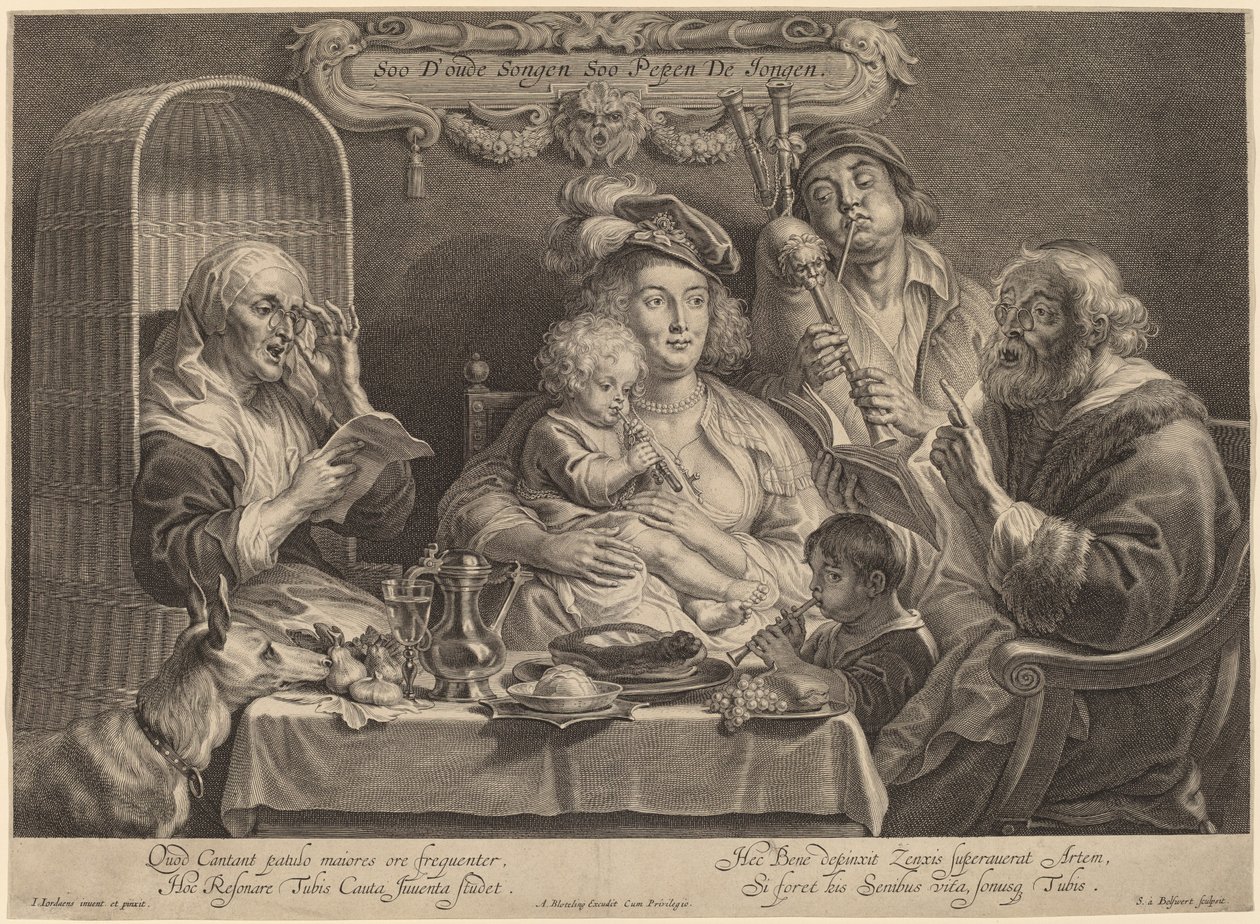 A családi koncert (Ahogy az öregek énekelnek, úgy a fiatal twitter) alkotó: Schelte Adams Bolswert after Jacob Jordaens