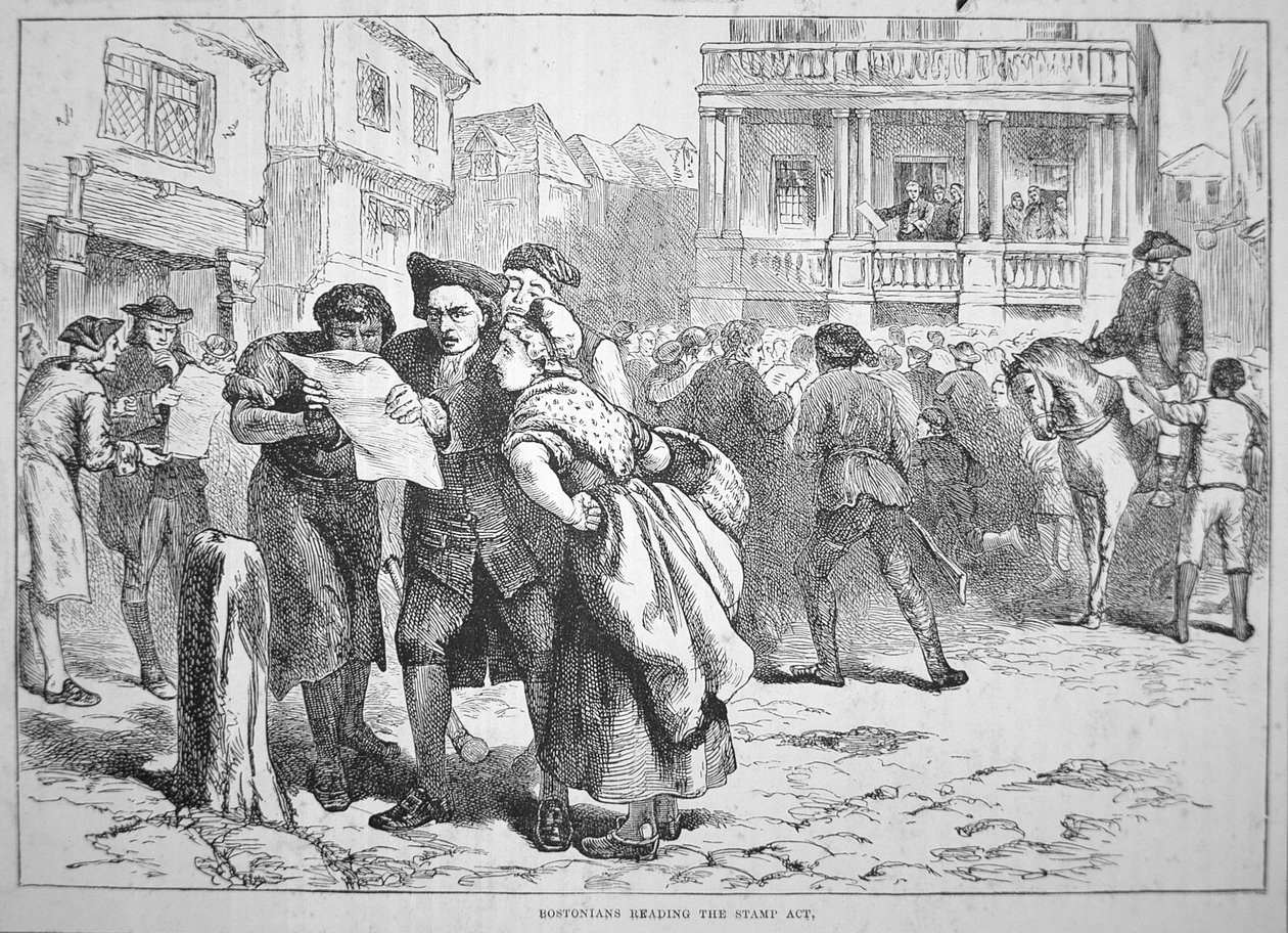 A bostoniak a bélyegtörvényt olvassák alkotó: School American