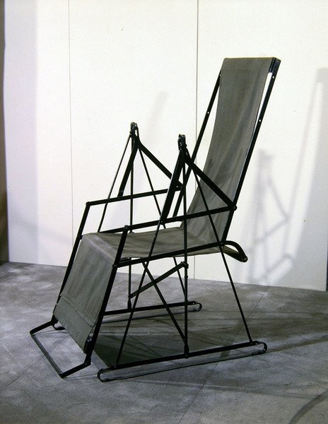 Haggard & Marcusson által gyártott „Comfort Swing Chair”, 1900 körül (acél és vászon) alkotó: School American