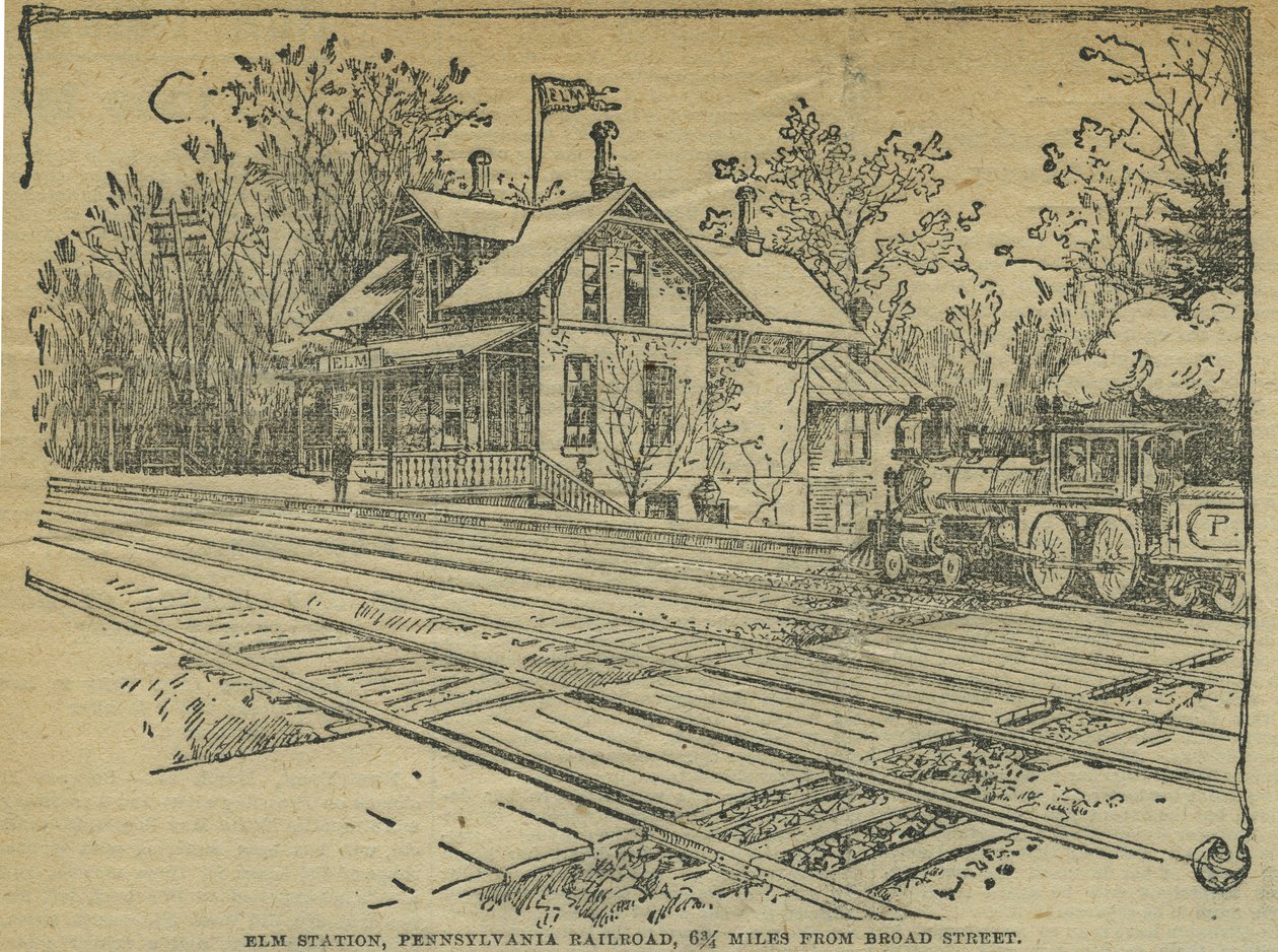 Elm állomás, West Philadelphia, Pennsylvania Railroad, USA (litho) alkotó: School American