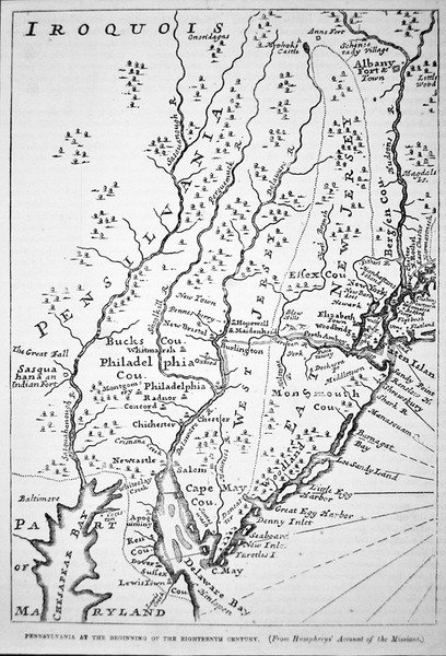 Pennsylvania térképe a 18. század elején, Humphrey „Küldetésszámlája” című könyvéből (litho) alkotó: School American