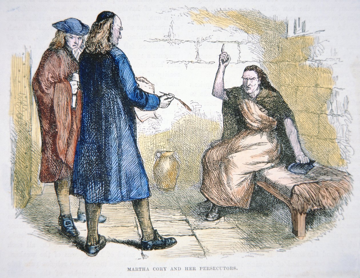 Martha Coreyt boszorkánysággal vádolják az 1692-es salemi boszorkányperek során (színes litó) alkotó: School American