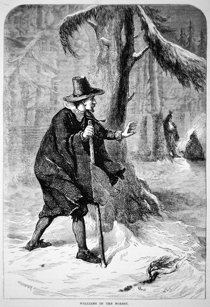 Roger Williams a vadonban (litográfia) alkotó: School American