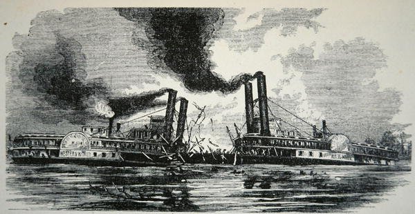 A „nyugati világ” ütközése a „H.R.W Hill”-vel, a Mississippin (metszet) alkotó: School American