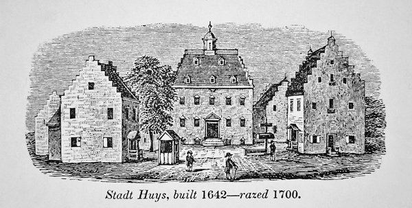 A holland Stadt Huys, New Amsterdam (New York), 1642-ben épült és 1700-ban lerombolták (litho) alkotó: School American